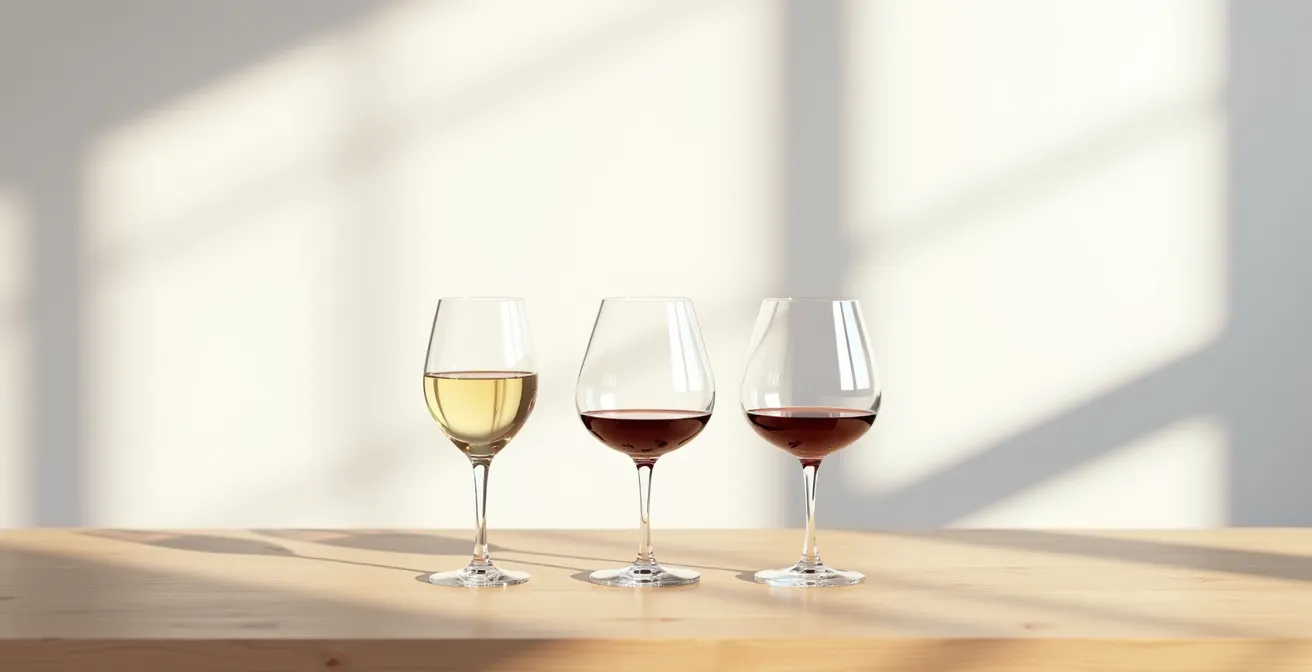 Table de dégustation avec plusieurs verres alignés pour une comparaison