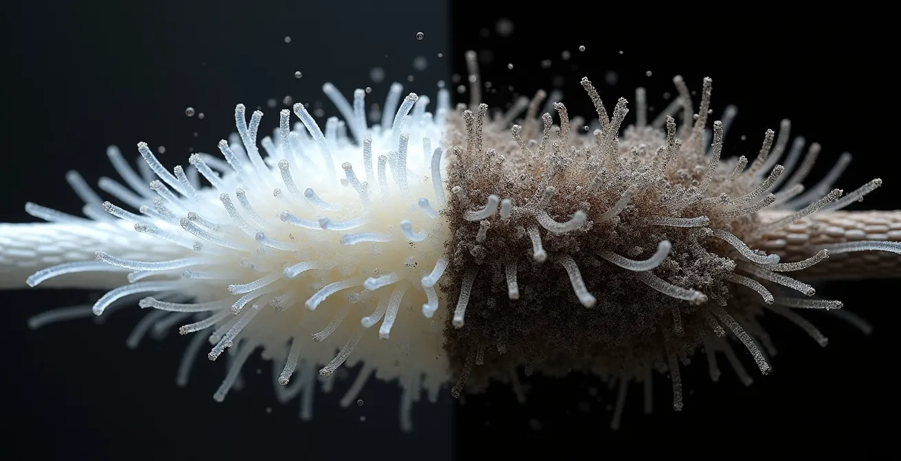 Comparaison macro entre un filtre propre et un filtre encrassé d'un système HVAC