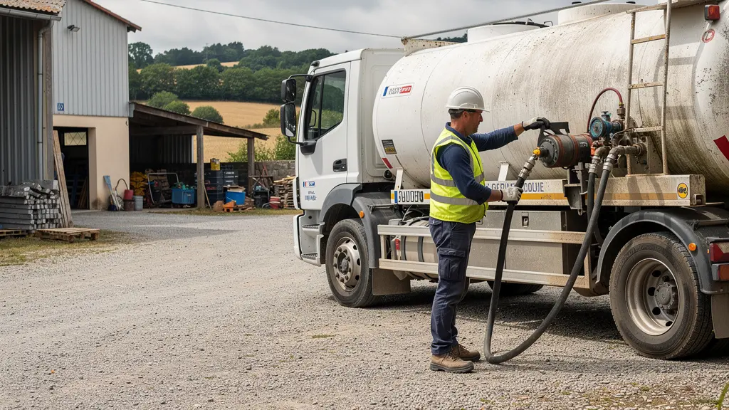 Camion de livraison de gaz propane dans une zone d'activité en milieu rural