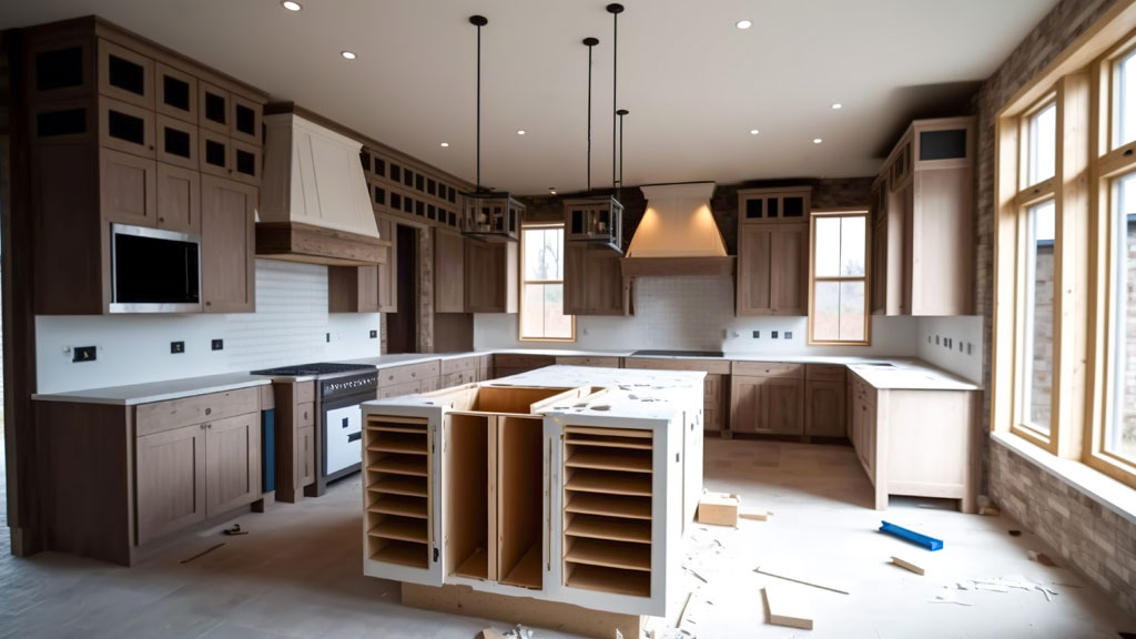 Propriétaire et cuisiniste consultant des plans de cuisine sur tablette