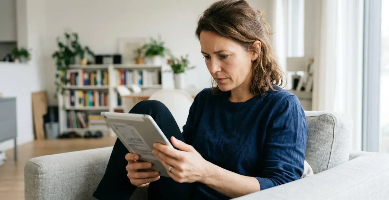 Personne adulte consultant des informations scientifiques sur tablette concernant les cannabinoïdes